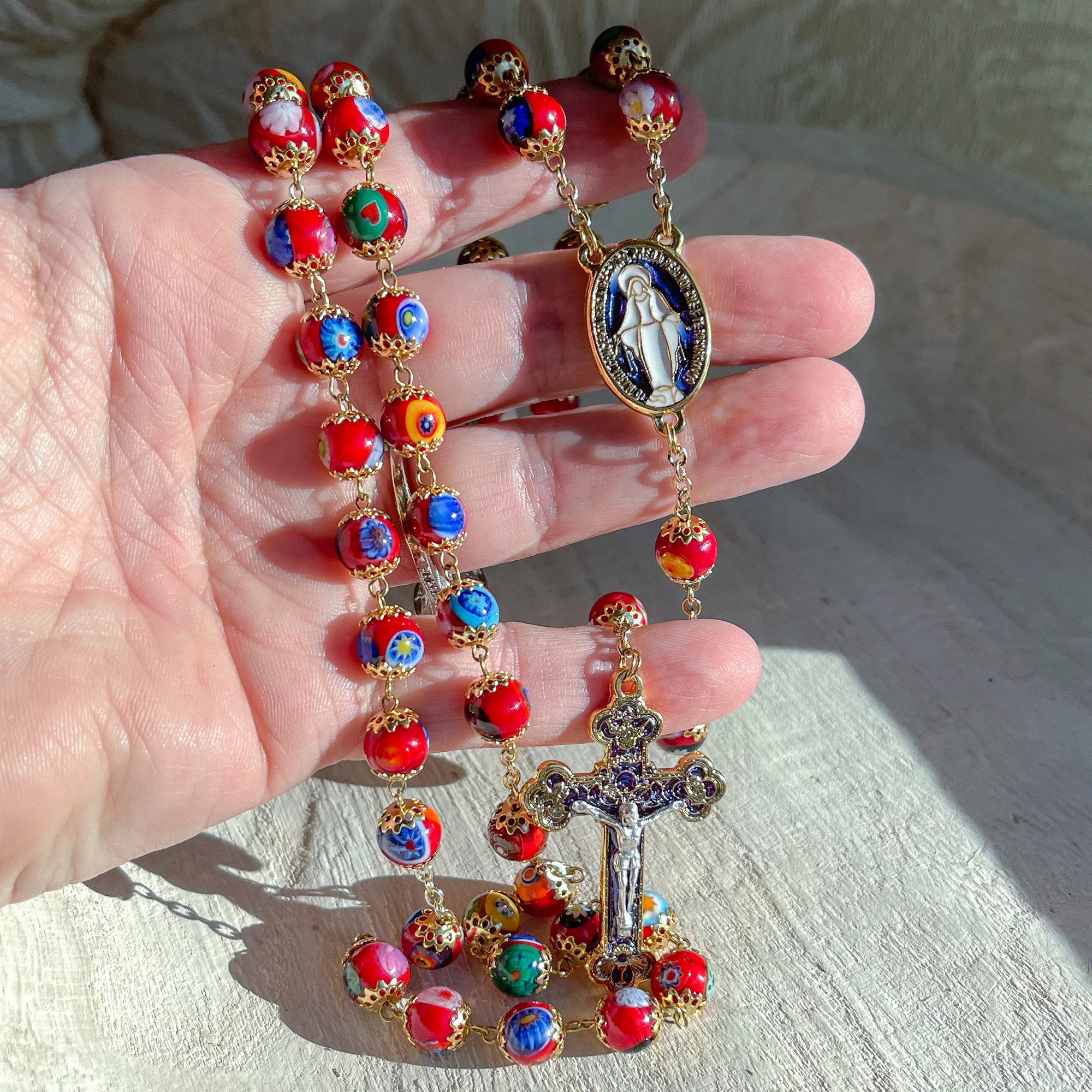 Burgundy Murano Glass Rosary - Image 3