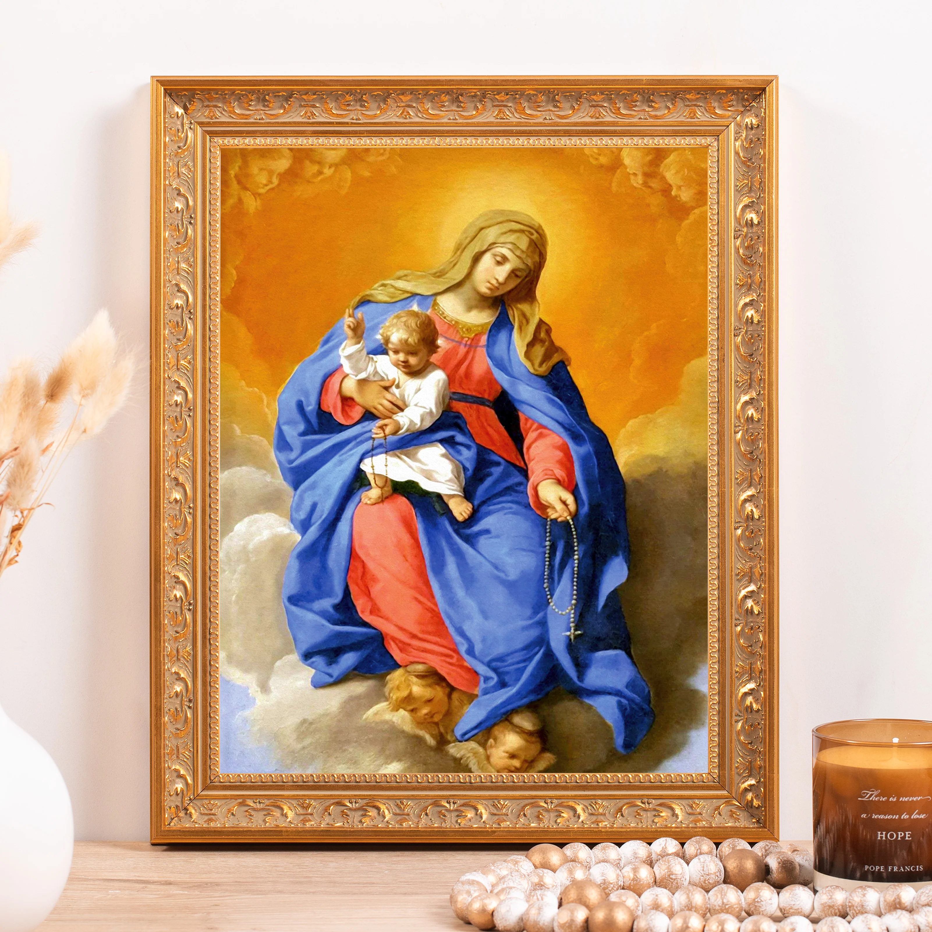 Cantarini's Our Lady of the Rosary Framed Canvas - Sacred Classics Collection