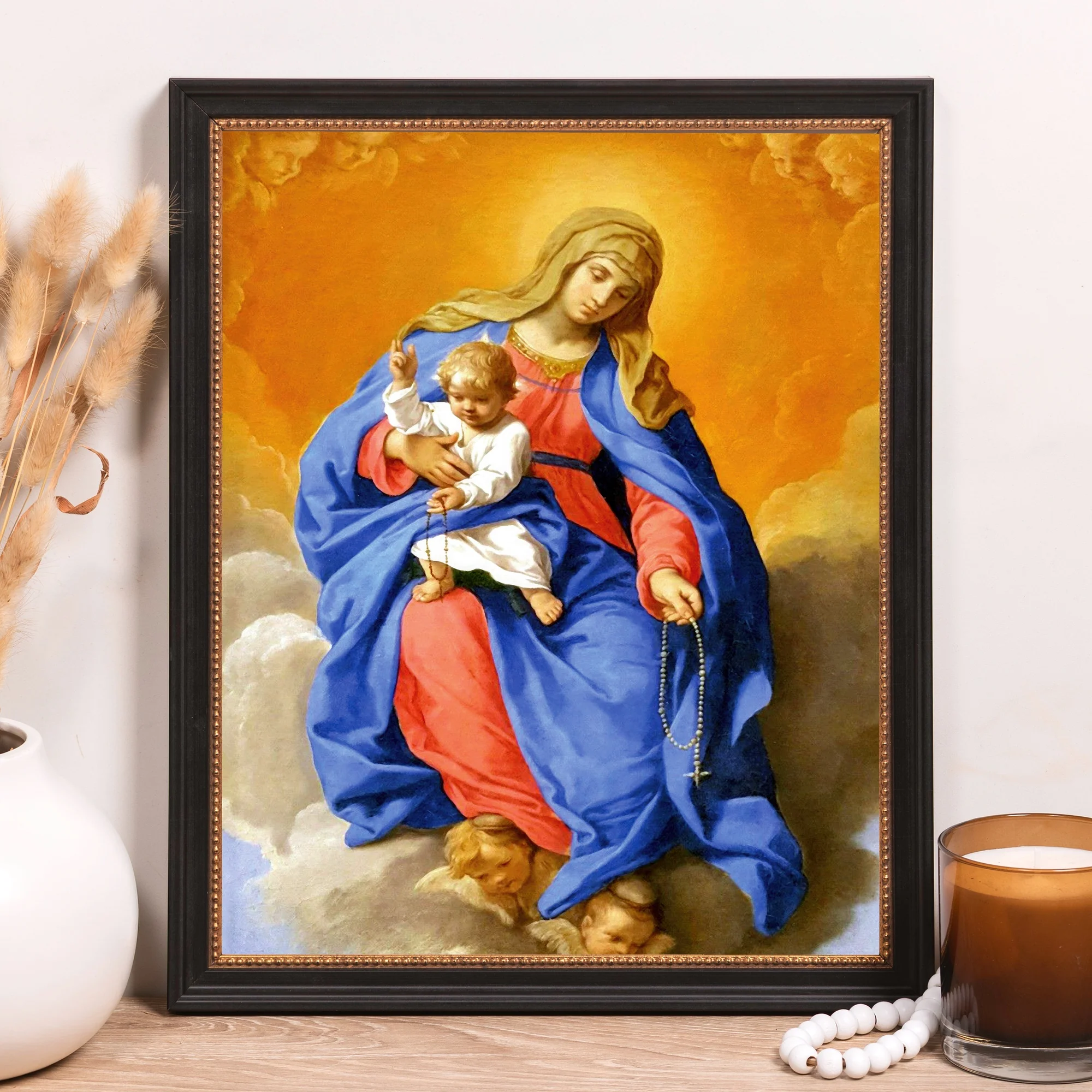 Cantarini's Our Lady of the Rosary Framed Canvas - Sacred Classics Collection - Image 10