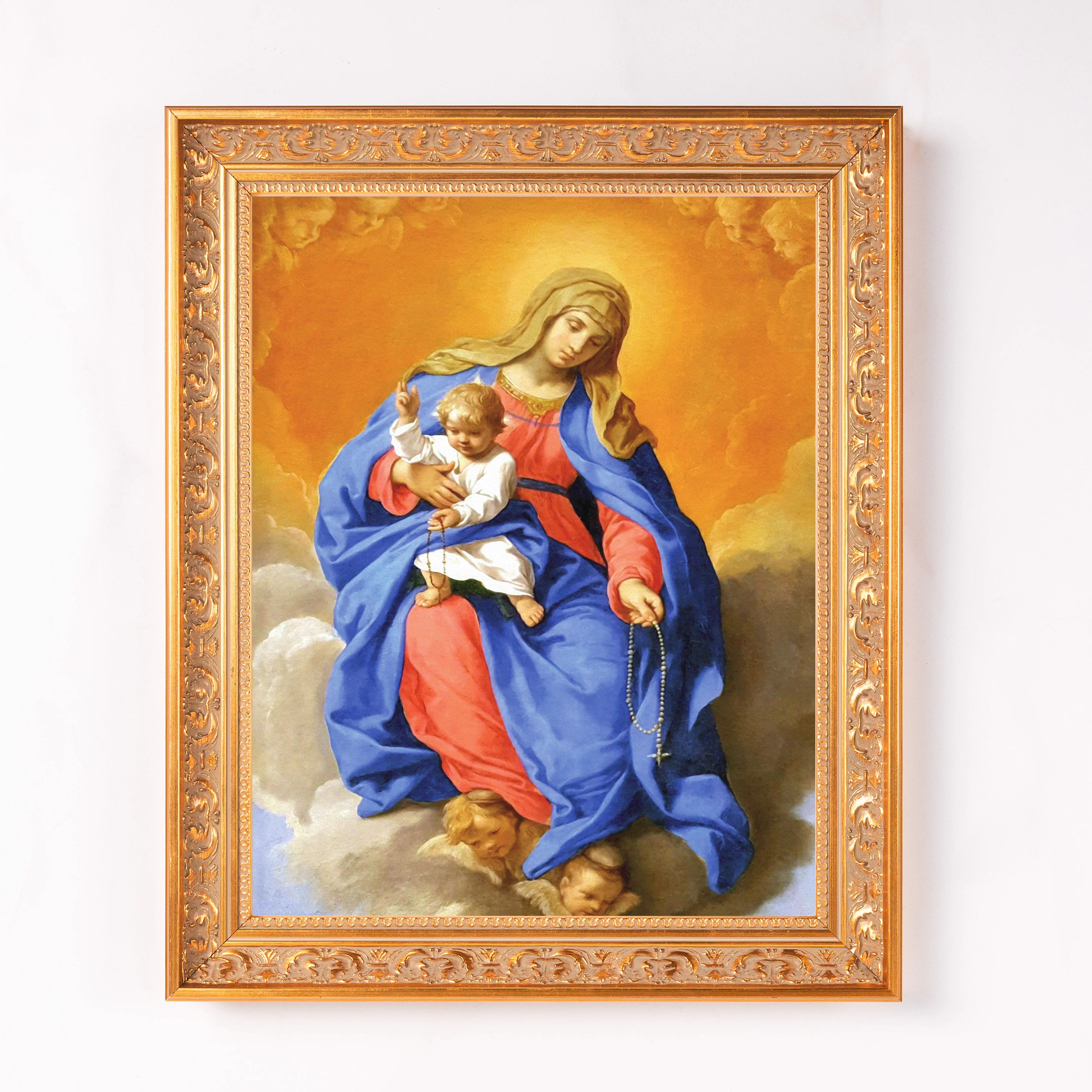 Cantarini's Our Lady of the Rosary Framed Canvas - Sacred Classics Collection - Image 2