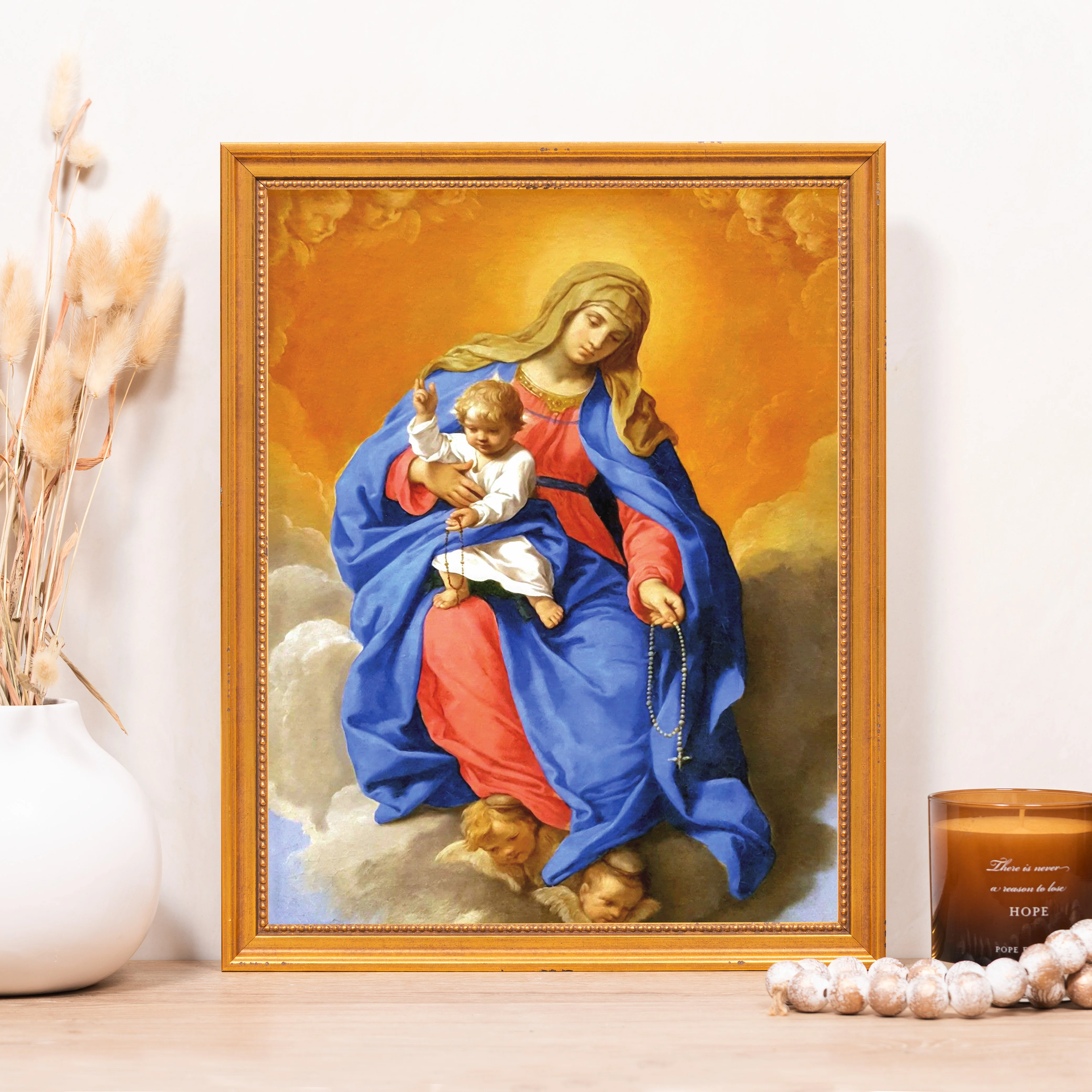 Cantarini's Our Lady of the Rosary Framed Canvas - Sacred Classics Collection - Image 4