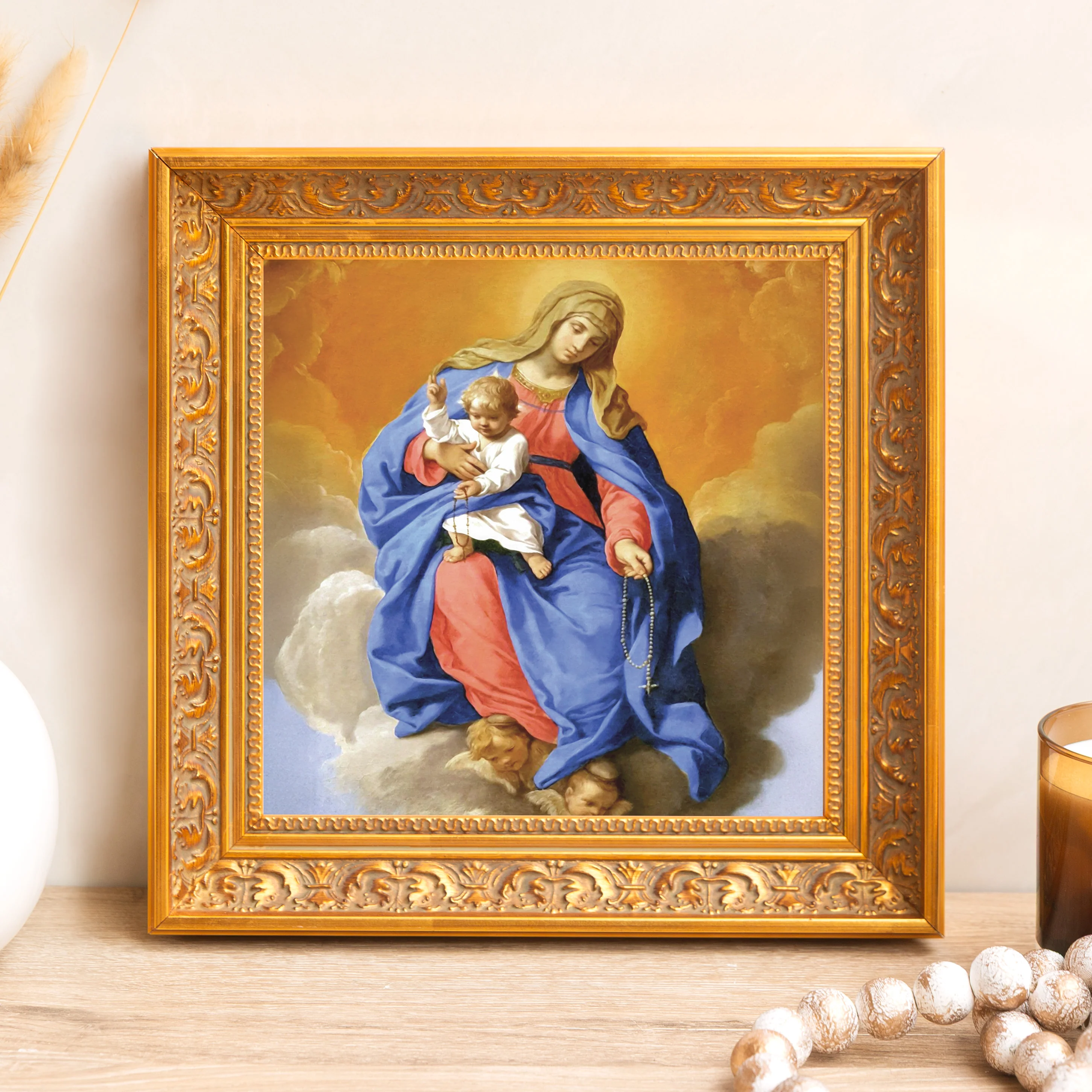 Cantarini's Our Lady of the Rosary Framed Canvas - Sacred Mini Collection