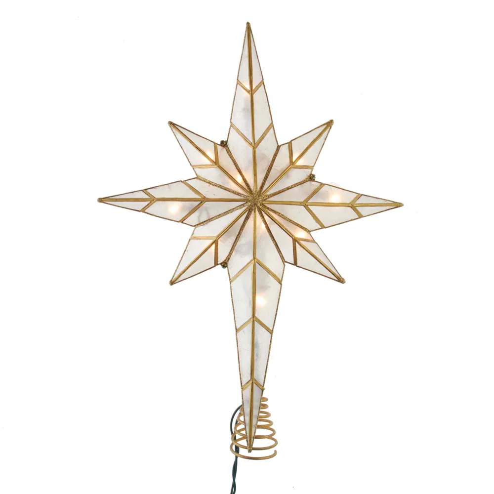 Capiz Star of Bethlehem Glittered Tree Topper - 16"