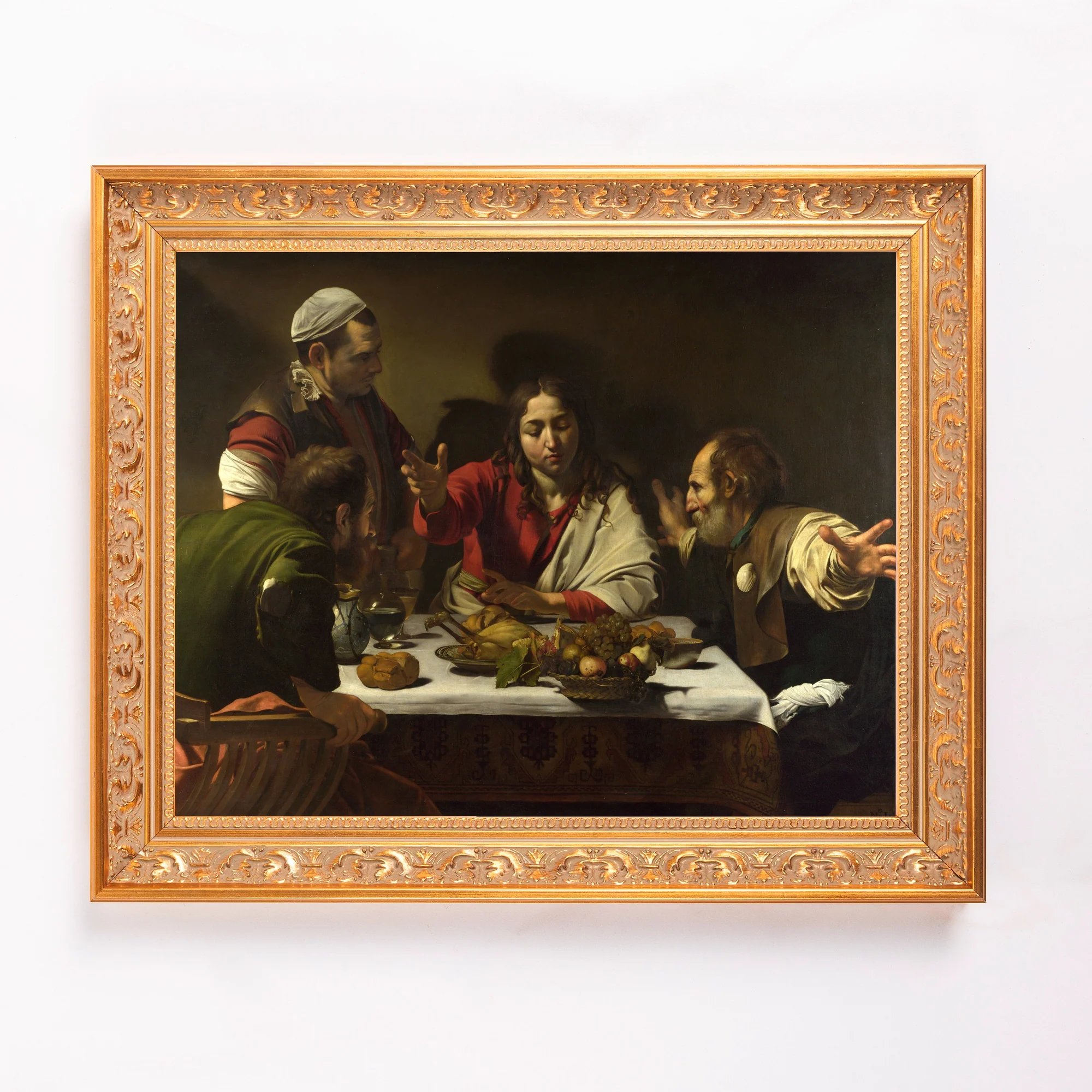 Caravaggio's Supper at Emmaus Framed Canvas - Sacred Classics Collection - Image 2