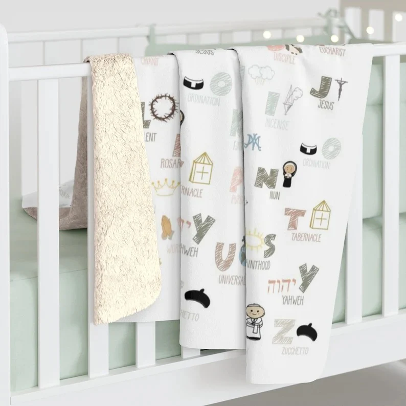 Catholic Alphabet Sherpa Baby Blanket