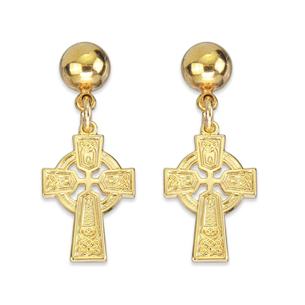 Celtic Cross Drop Earrings - Sterling Silver or Gold Over Sterling - Image 3