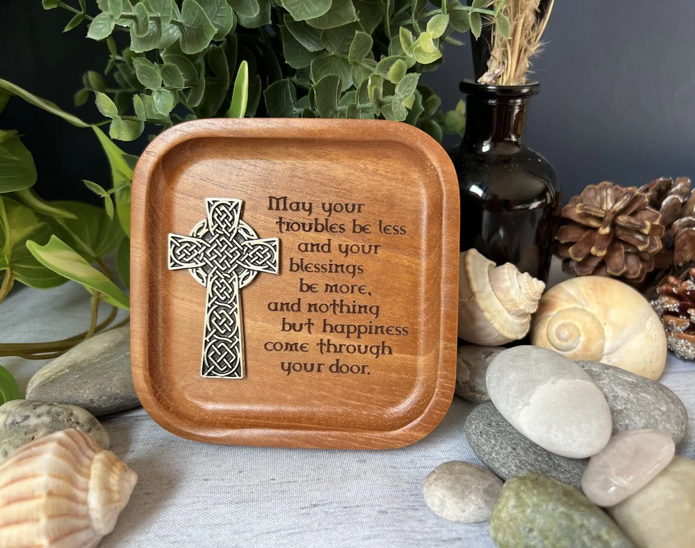 Celtic Cross Home Blessing Cedar Trinket Dish