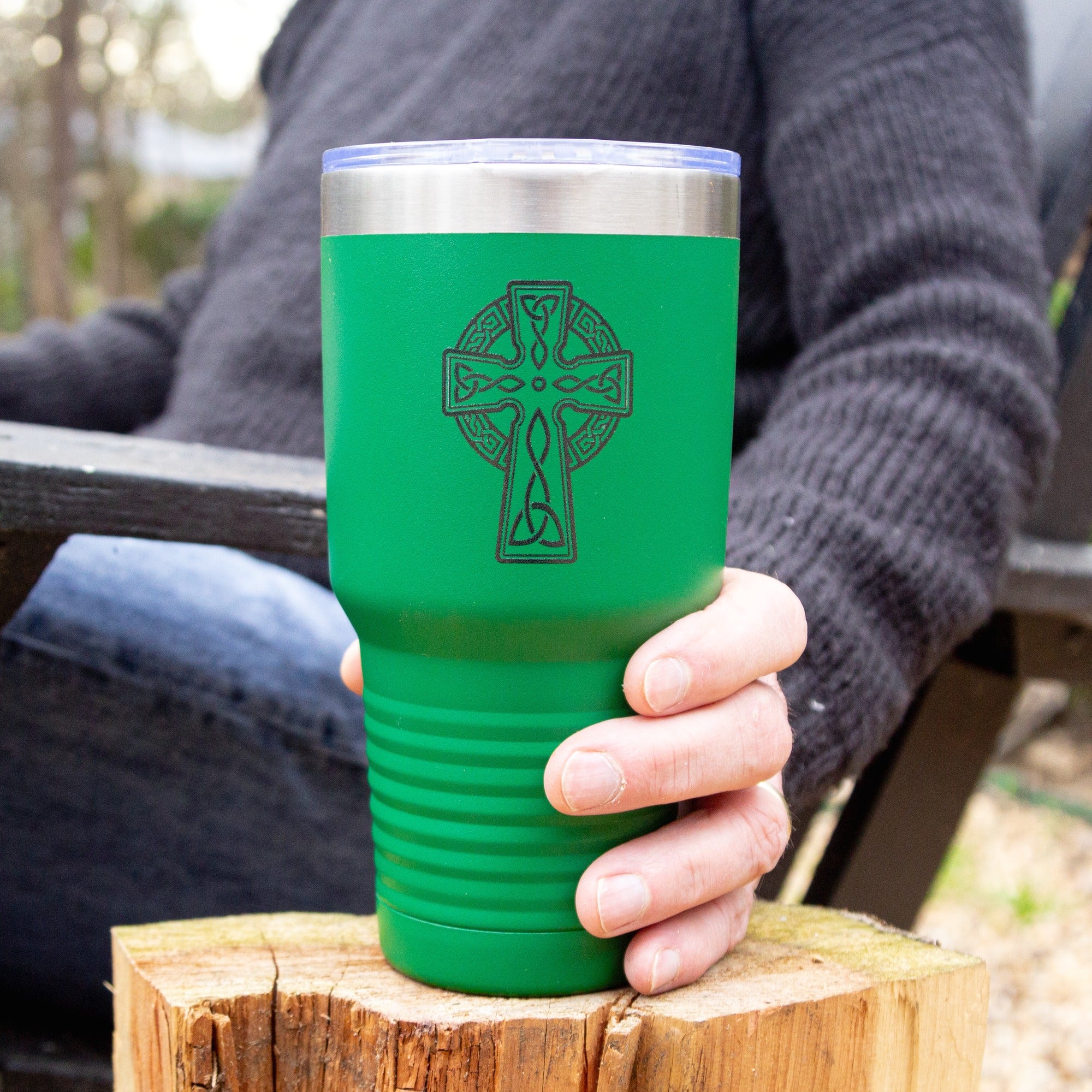 Celtic Cross Large Green Insulated 30oz Tumbler
