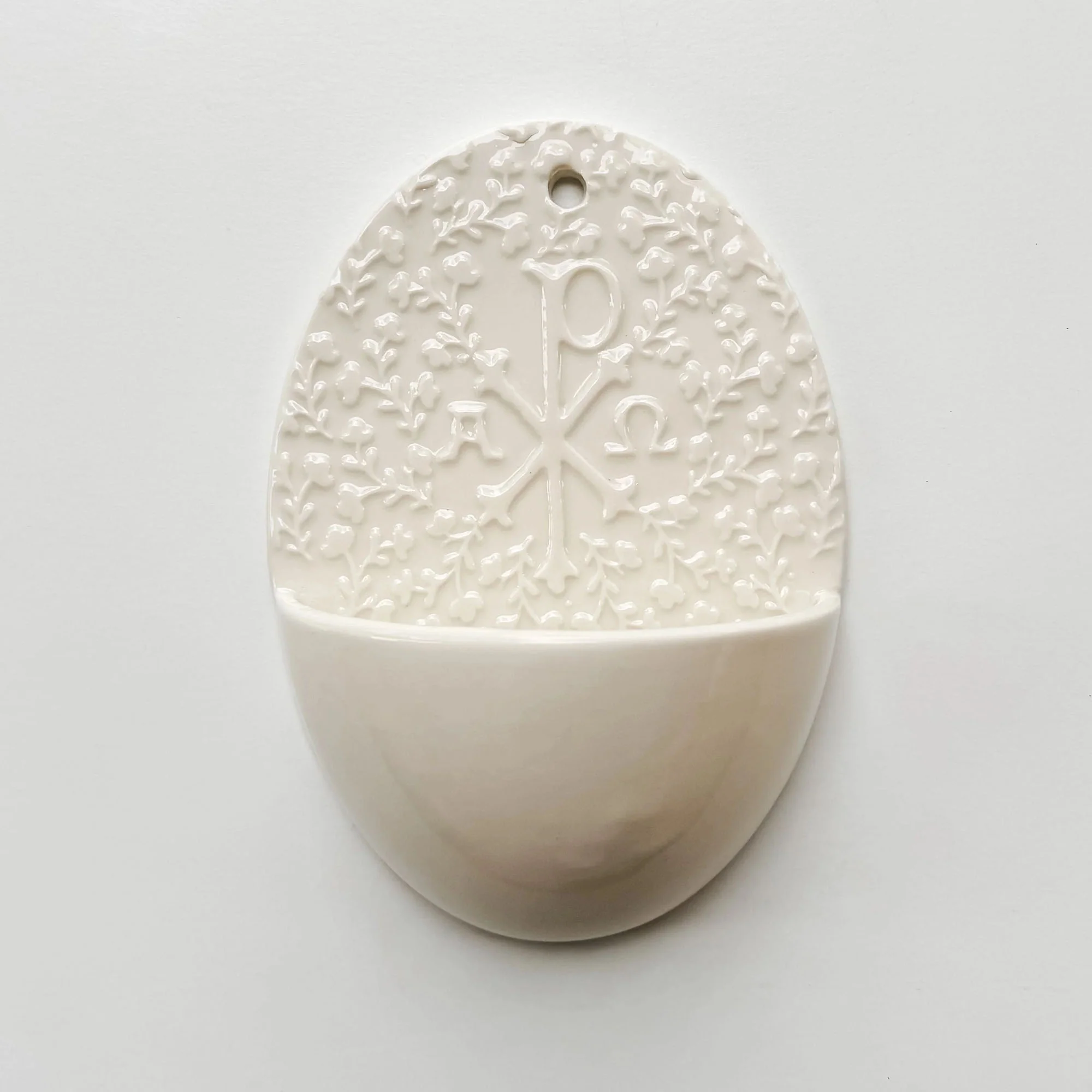 Ceramic Floral Chi Rho Holy Water Font - 7" - Image 2