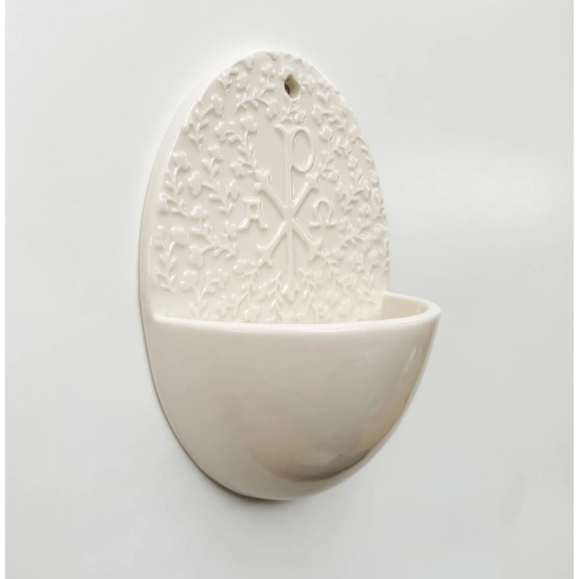 Ceramic Floral Chi Rho Holy Water Font - 7" - Image 3