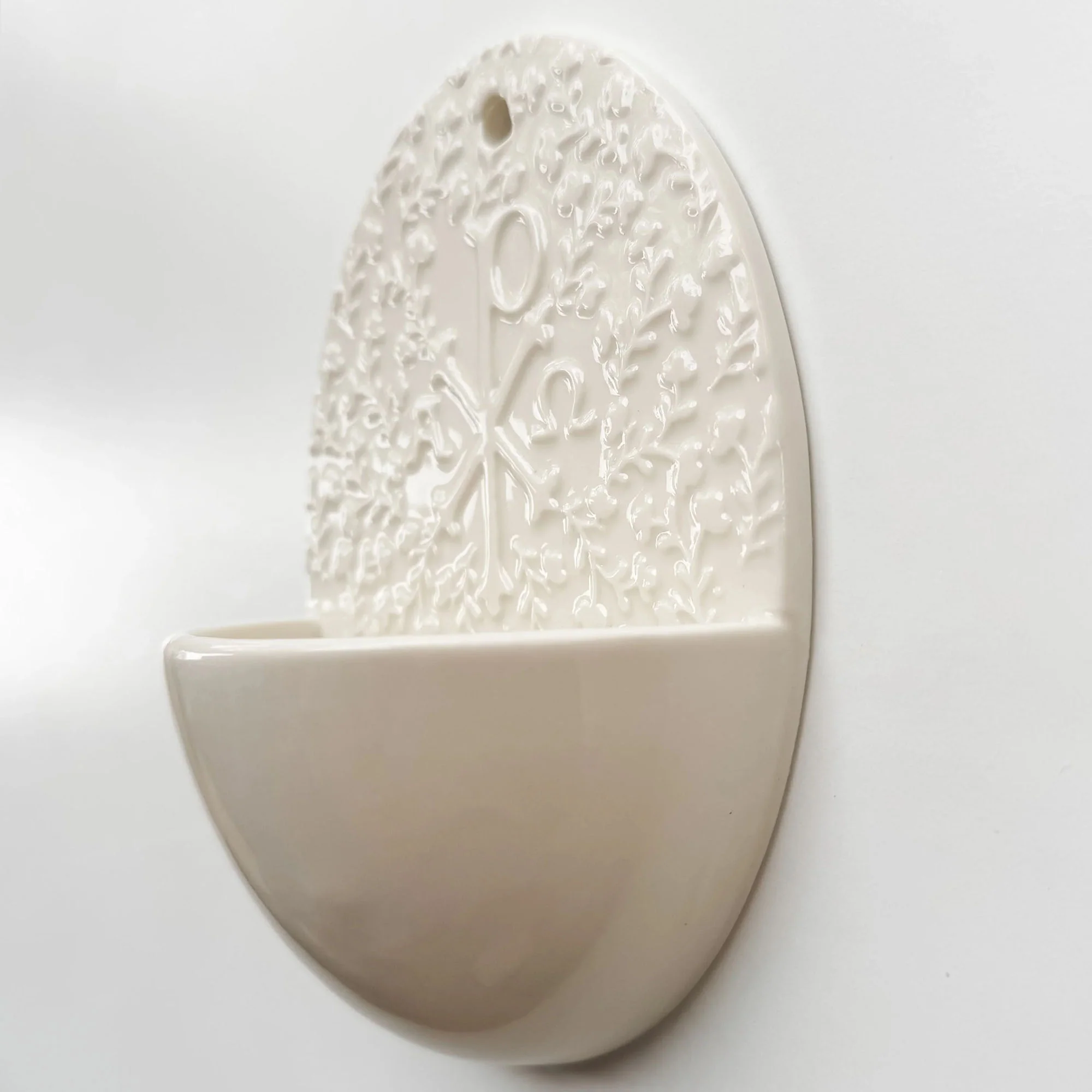 Ceramic Floral Chi Rho Holy Water Font - 7" - Image 4