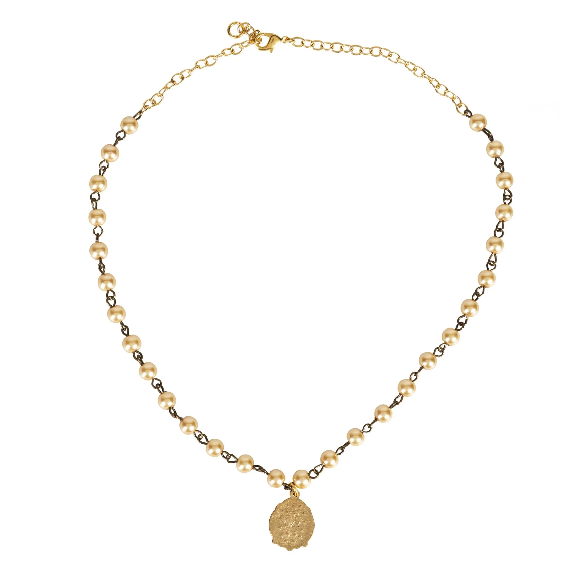 Champagne Pearl Miraculous Medal Necklace - Image 2