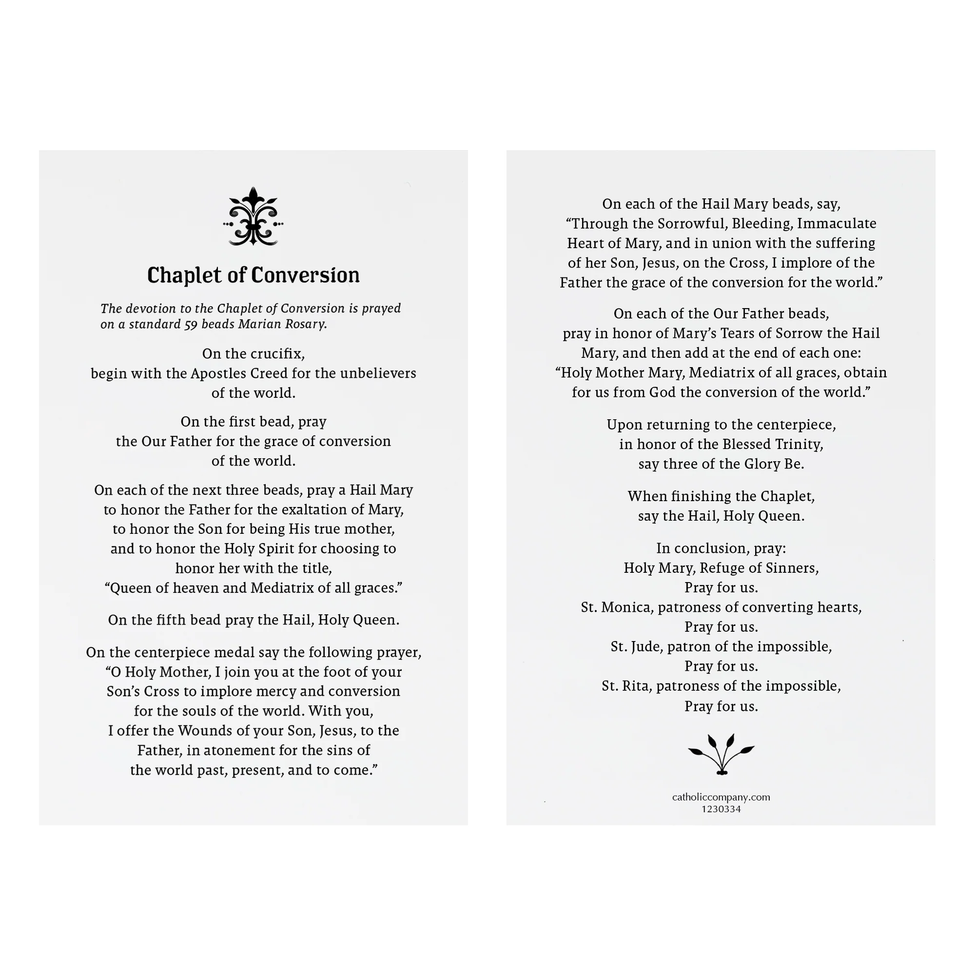 Chaplet of Conversion Prayer Card