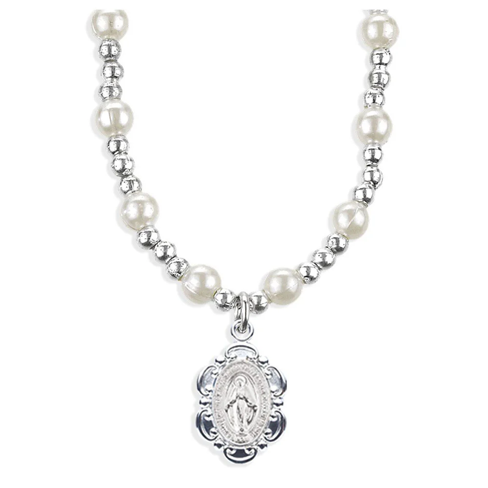 Children's Miraculous Medal Pearl Necklace