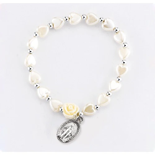 Child's Miraculous Medal Bracelet with Pearlized Beads