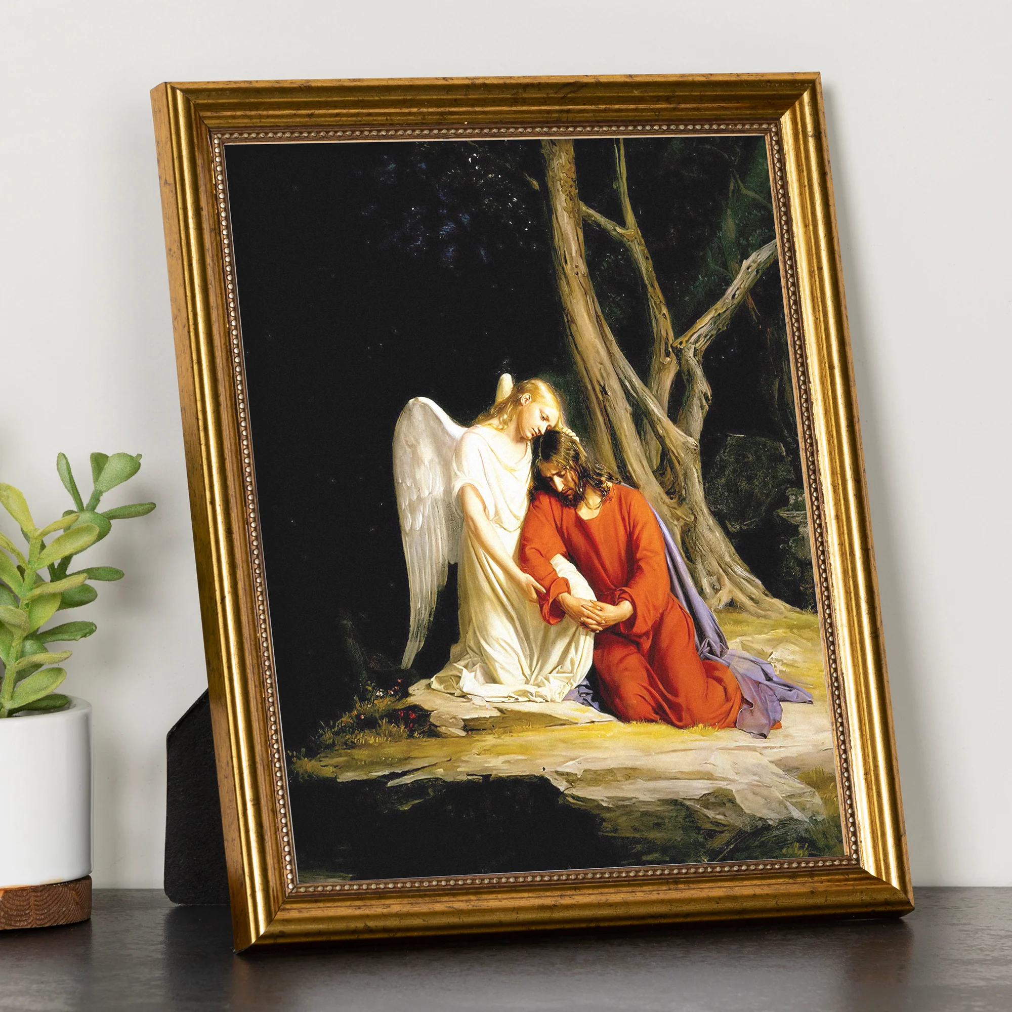 Christ at Gethsemane Antique Gold Framed Print - Multiple Sizes