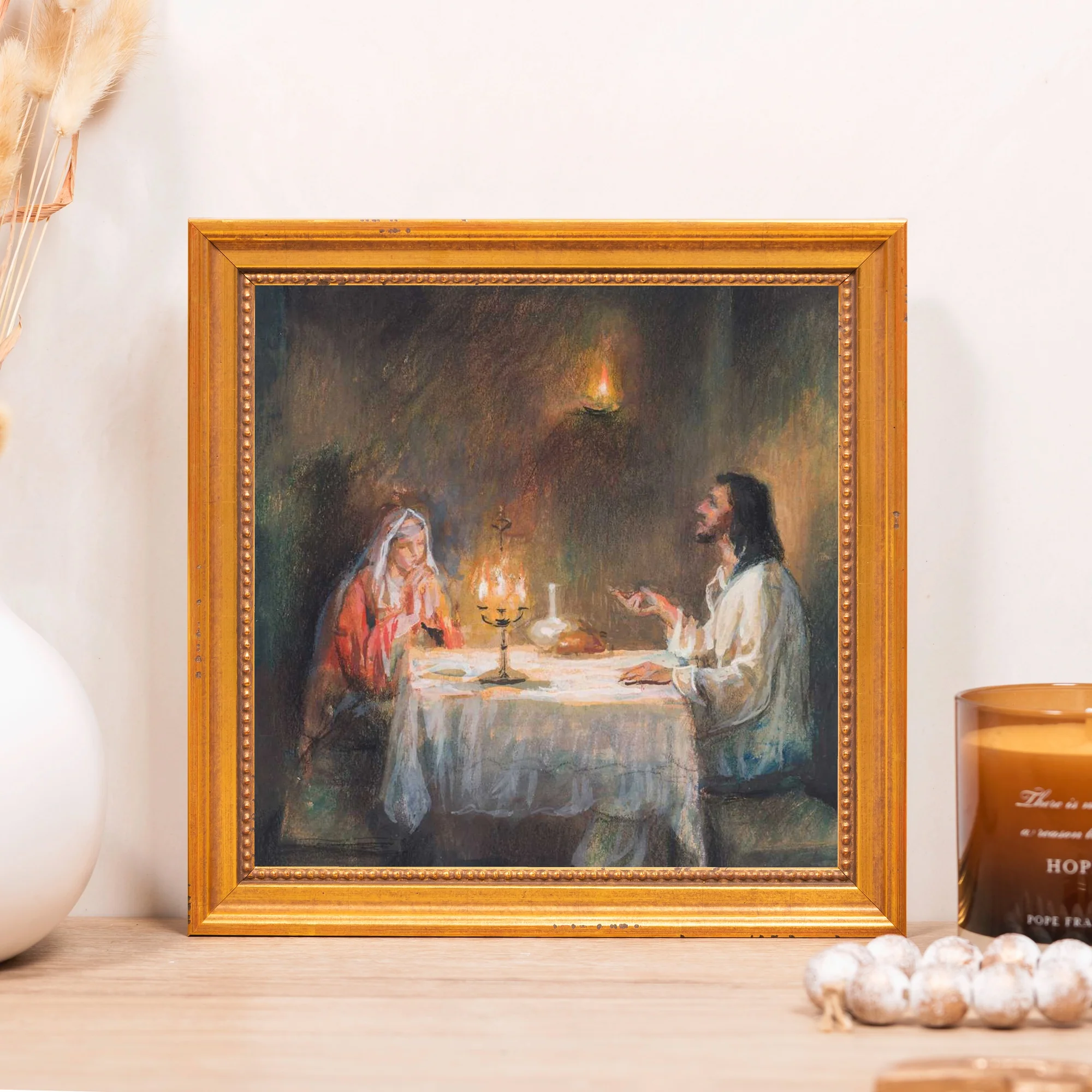 Christ at the Home of Mary & Martha Framed Canvas - Sacred Mini Collection - Image 8