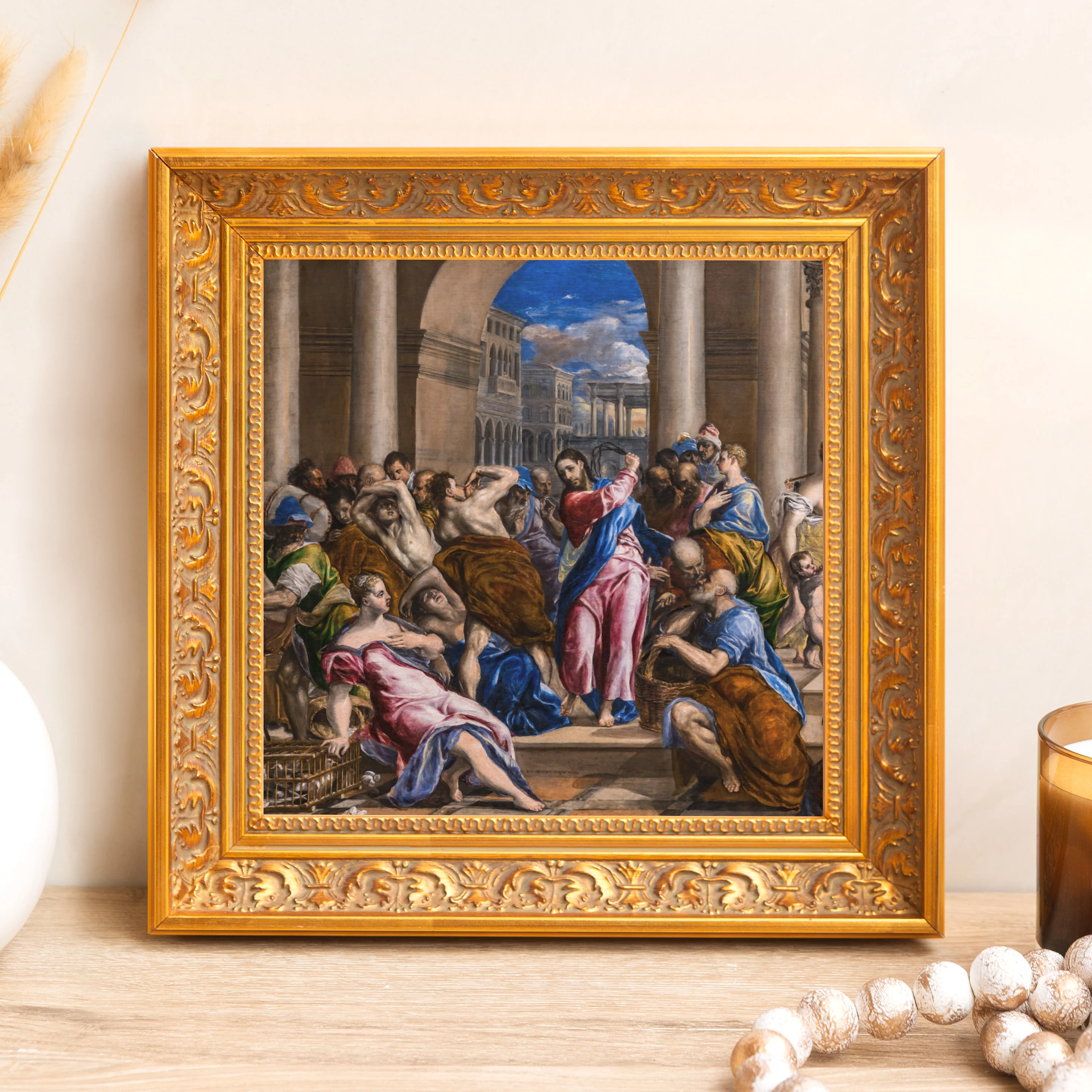 Christ Driving the Money Changers from the Temple Framed Canvas - Sacred Mini Collection