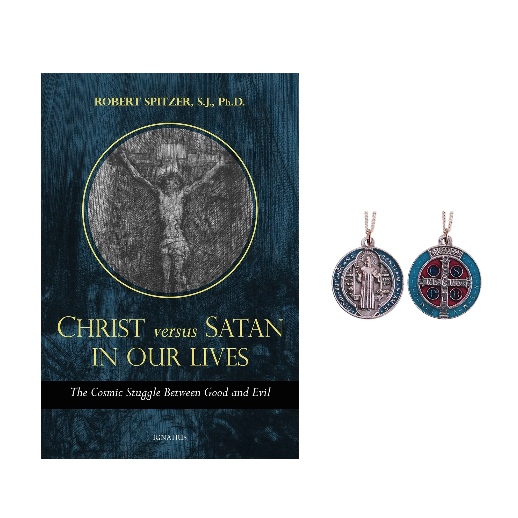Christ Versus Satan in Our Daily Lives & St. Benedict Blue, Red, and Silver Medal on Chain (Gift Set) - Image 2