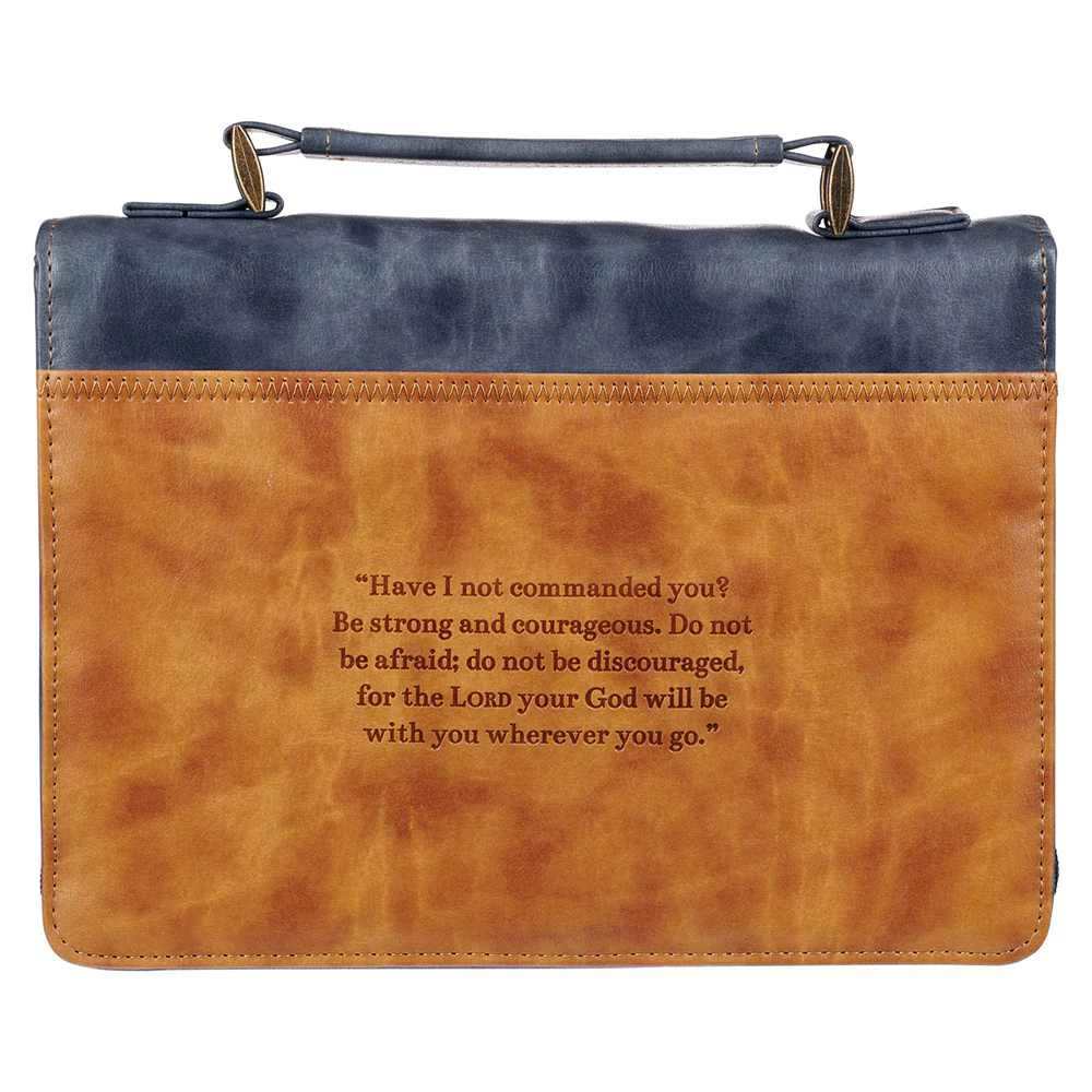 Classic Navy & Brown Strong & Courageous Bible Cover - Image 2