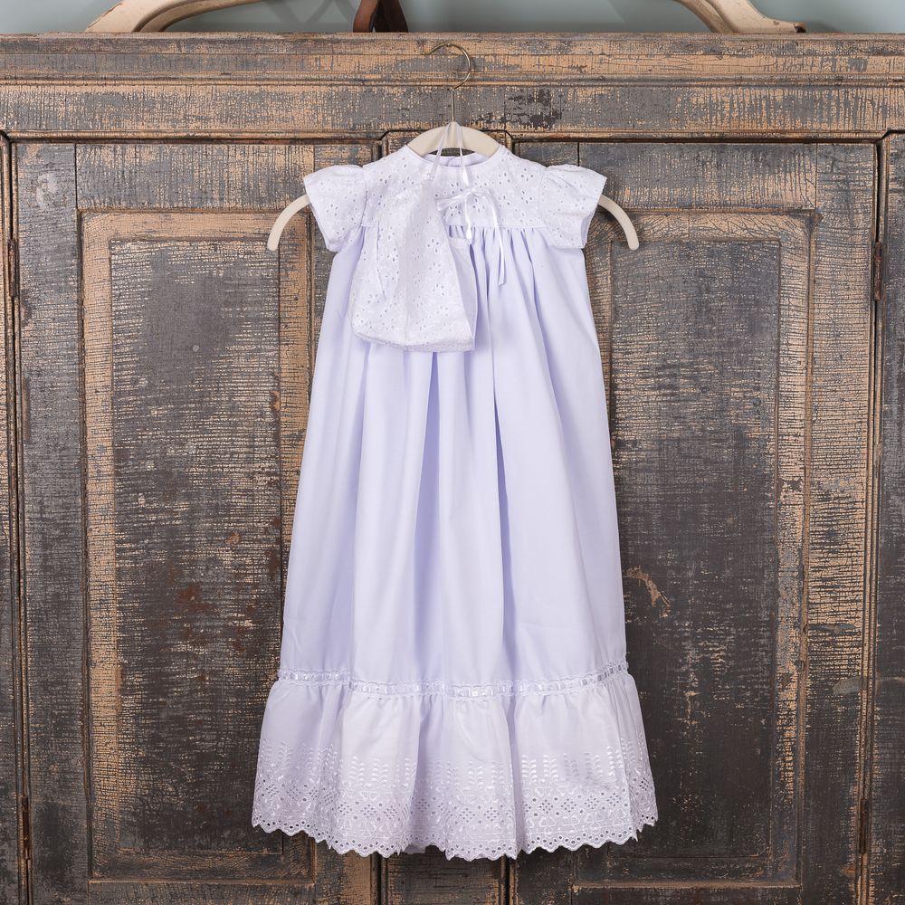 Classic Poplin Heirloom Handsewn Baptismal Gown Set - Multiple Sizes
