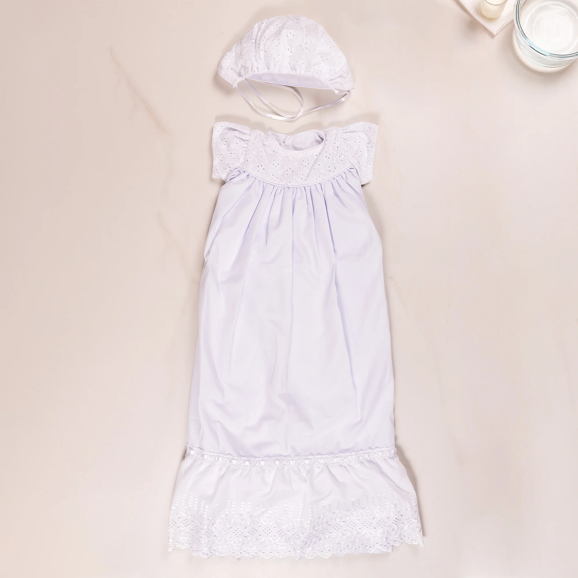 Classic Poplin Heirloom Handsewn Baptismal Gown Set - Multiple Sizes - Image 2