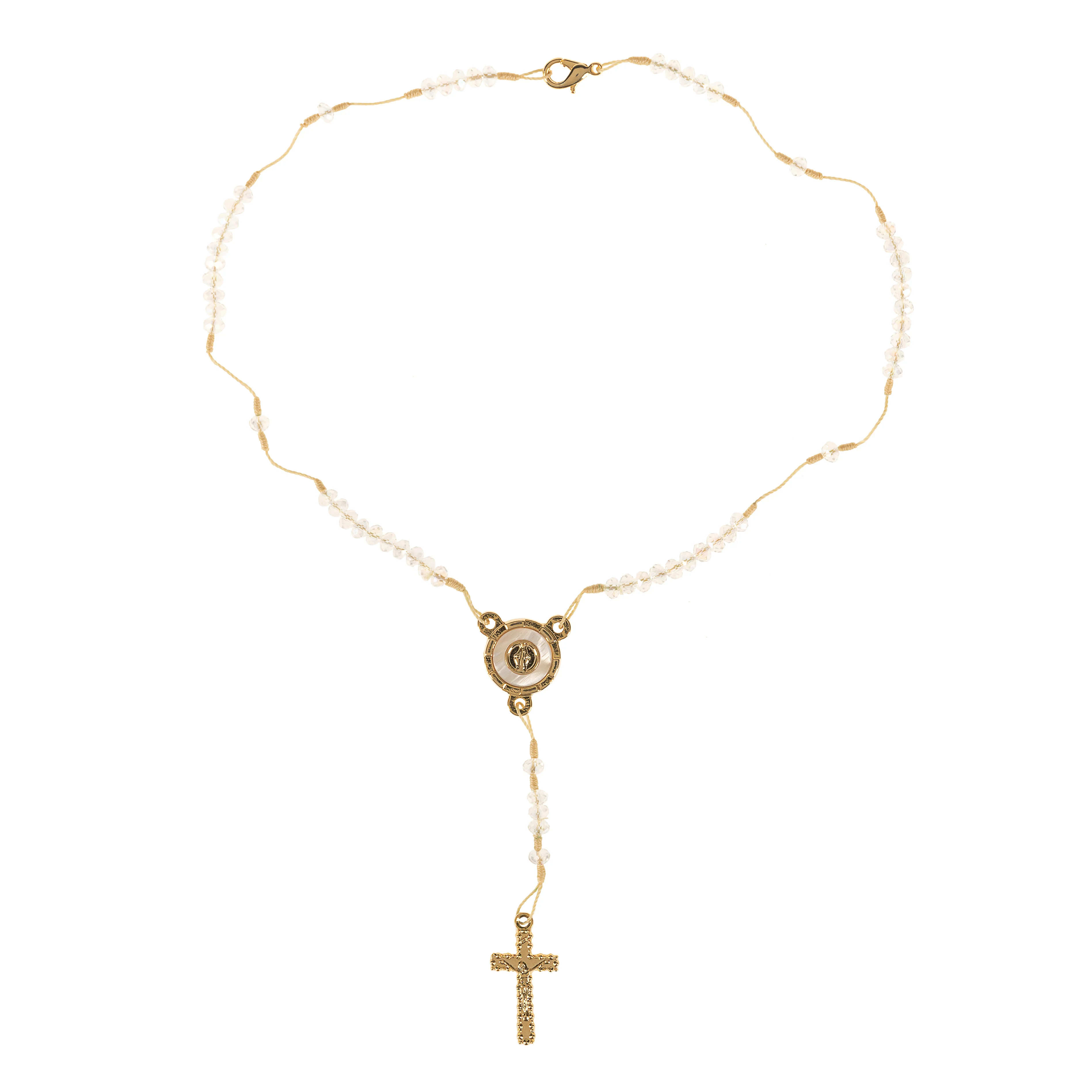 Clear Crystal Rosary Necklace