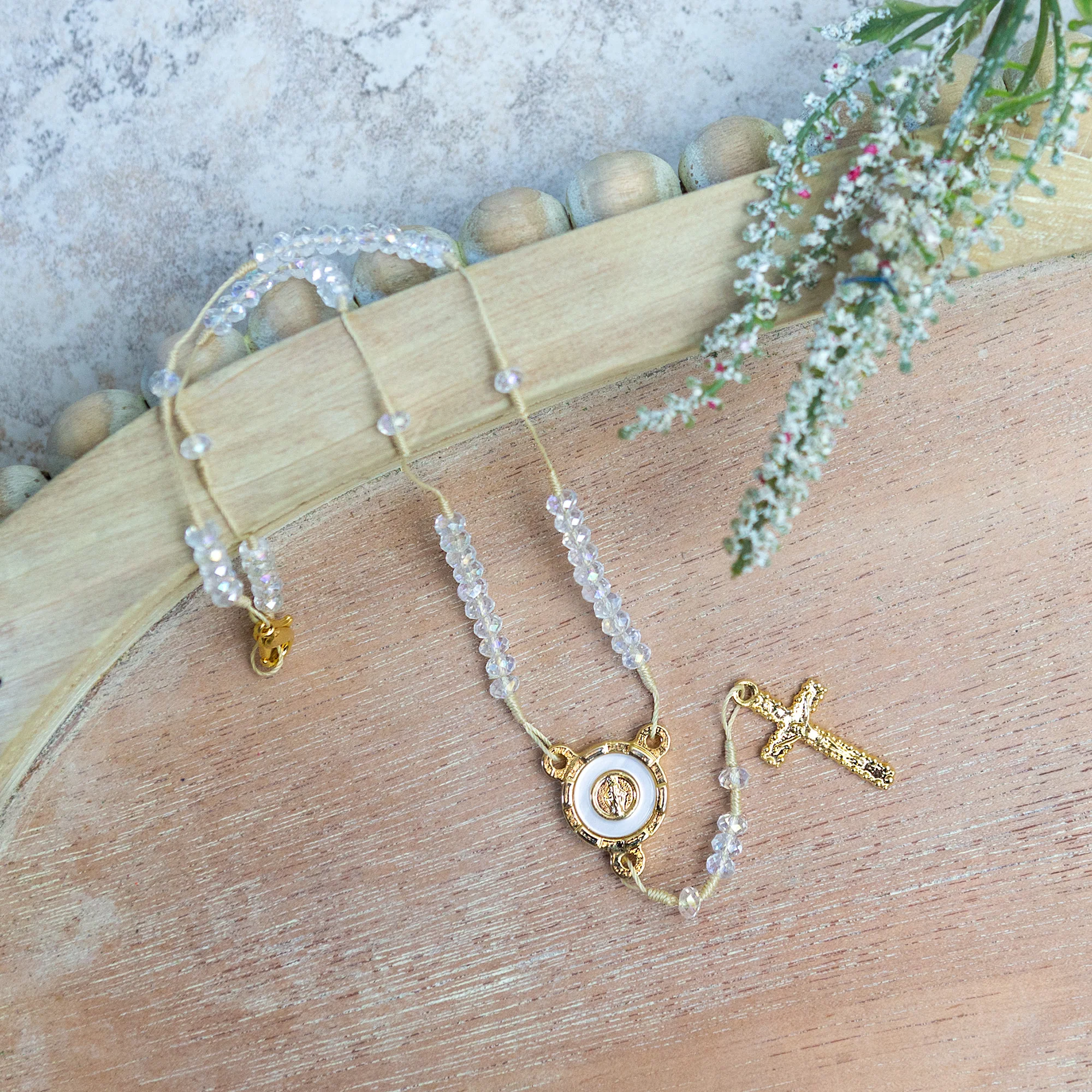 Clear Crystal Rosary Necklace - Image 2