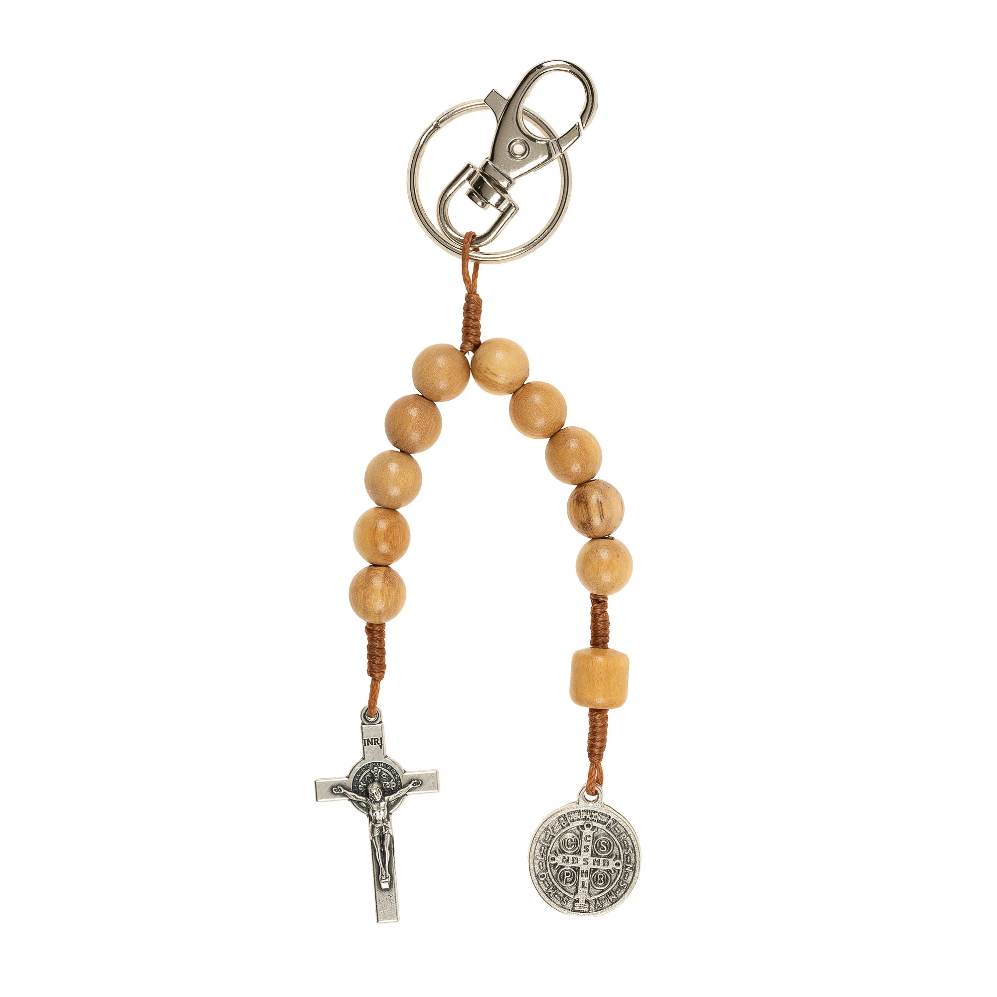 Clip-On Olive Wood St. Benedict One Decade Rosary - Image 2