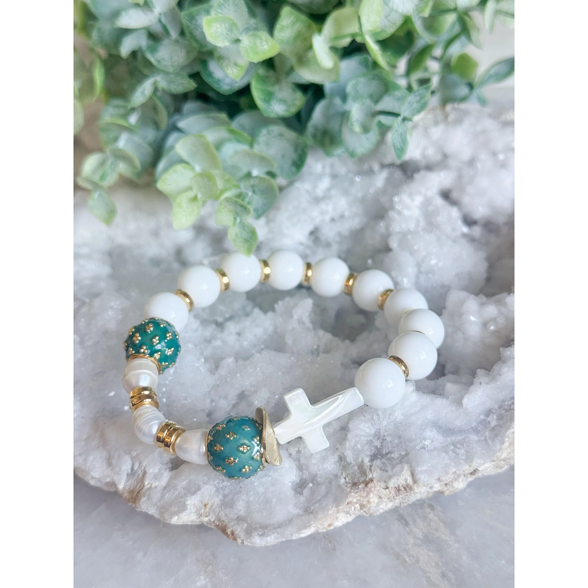 Cloisonne & Pearl Rosary Bracelet