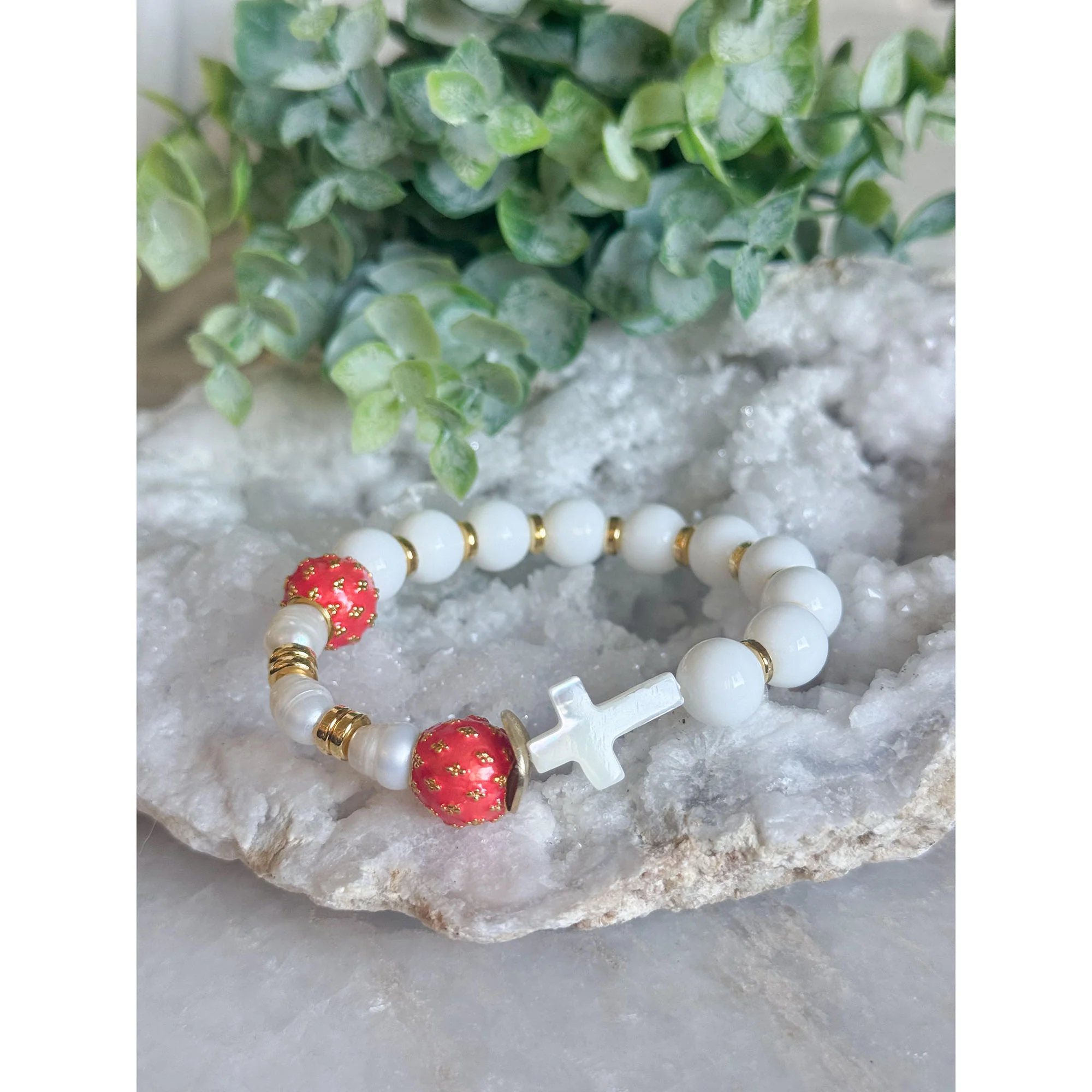 Cloisonne & Pearl Rosary Bracelet - Image 2