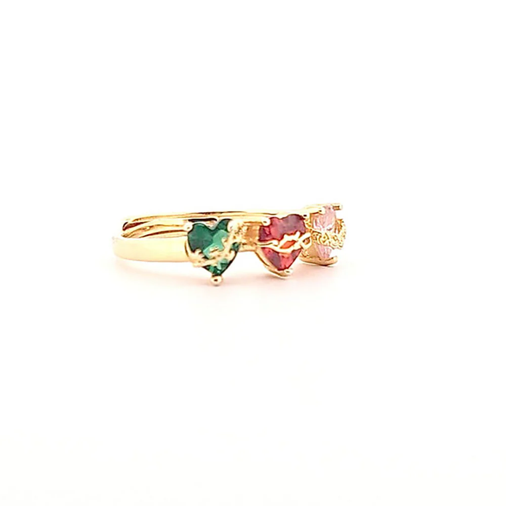 Colored Gemstone Three Hearts Ring - Silver or Gold