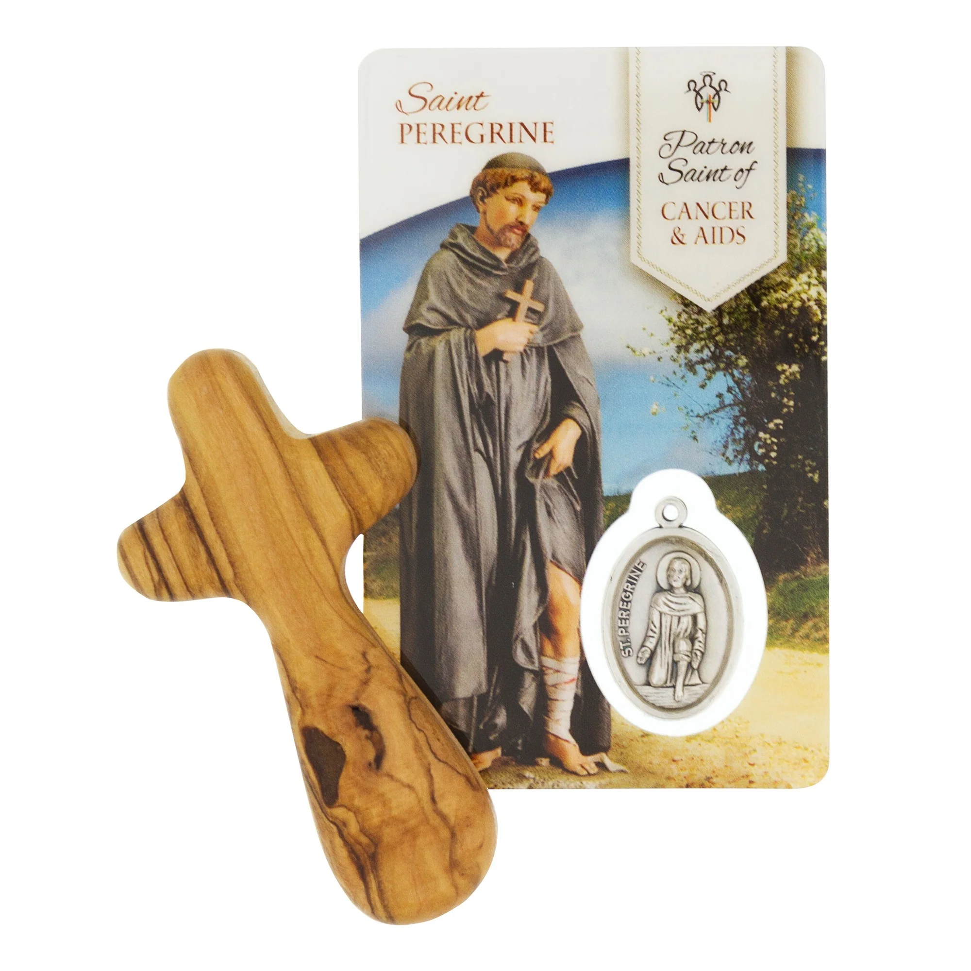 Comforting Palm Cross & St. Peregrine Cancer Healing Card