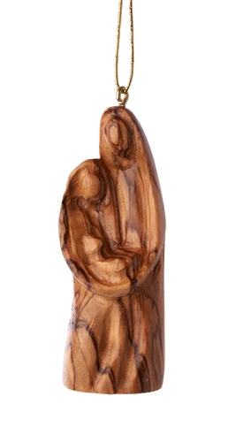 Contemporary Olive Wood Holy Family Ornament