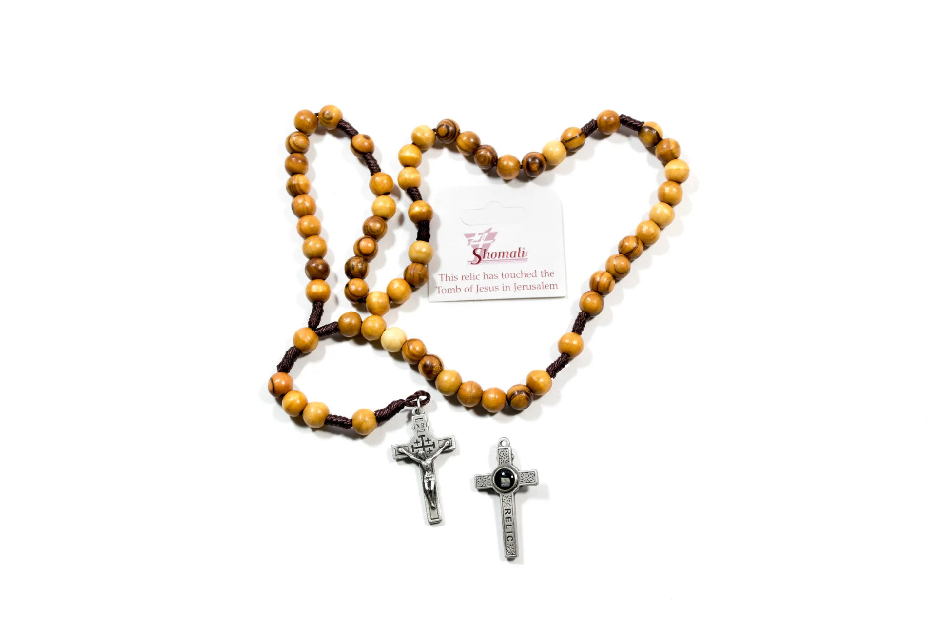 Corded Olive Wood Rosary with Relic - Image 2