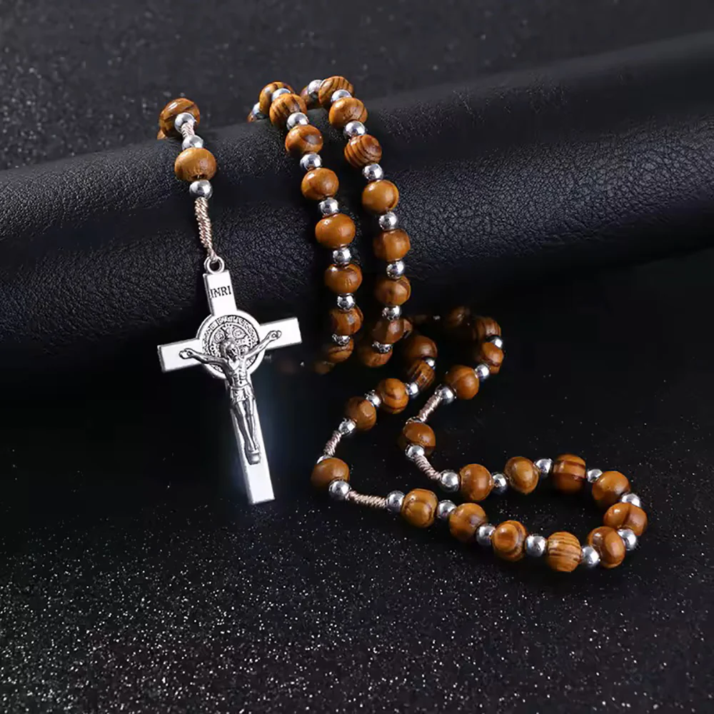 Corded St. Benedict Wood Rosary - Image 2