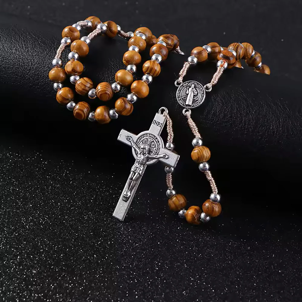Corded St. Benedict Wood Rosary - Image 3