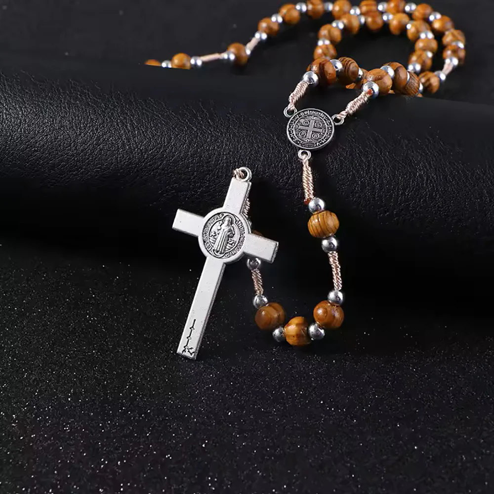 Corded St. Benedict Wood Rosary - Image 4