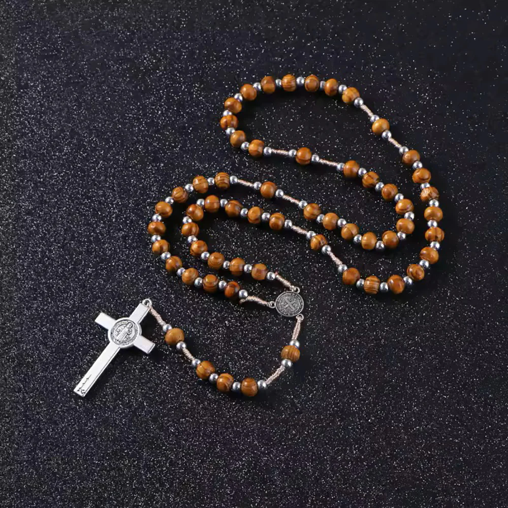 Corded St. Benedict Wood Rosary - Image 5