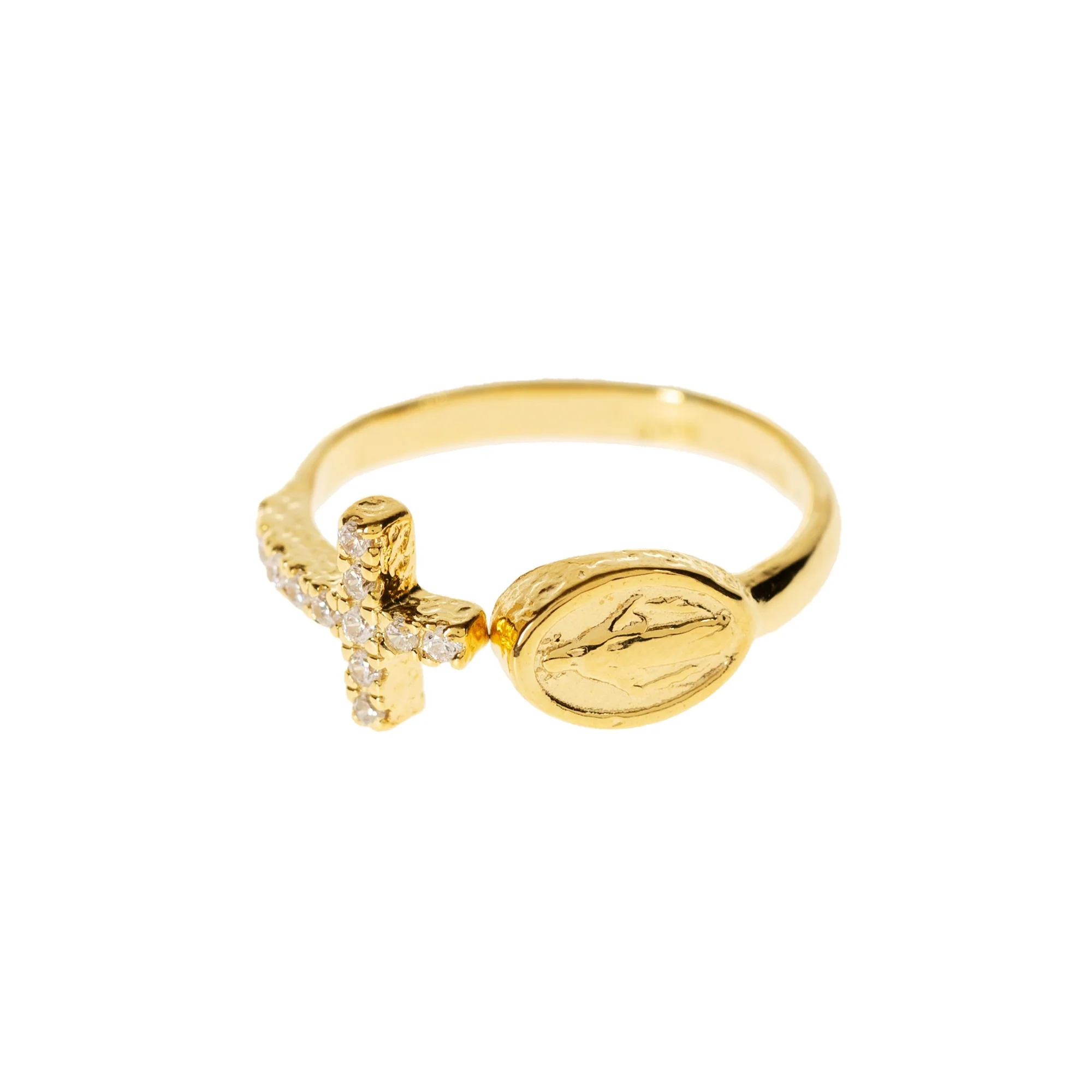 Cross and Miraculous Medal Ring with Cubic Zirconia - Image 3