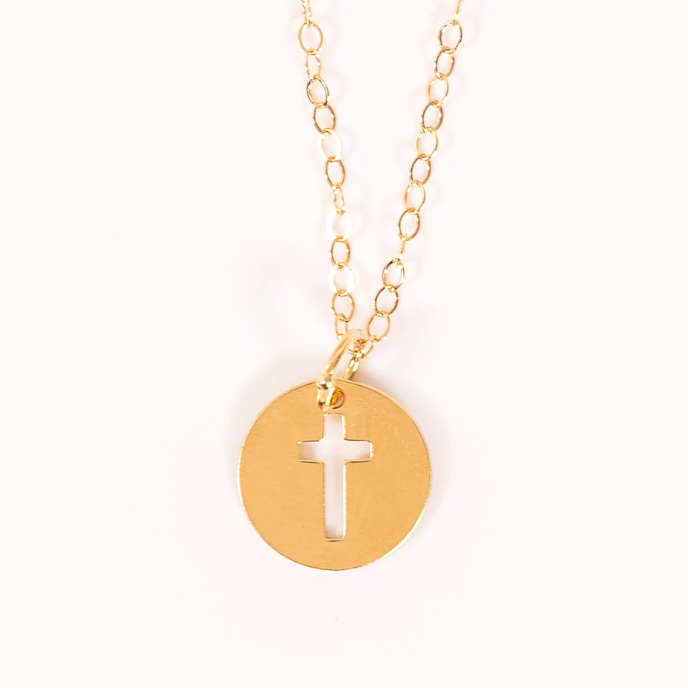 14 KT Gold Filled Cross Cutout Charm Necklace