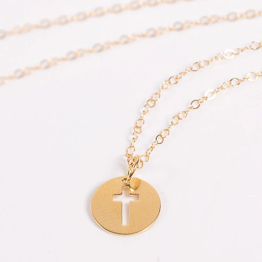 14 KT Gold Filled Cross Cutout Charm Necklace - Image 2