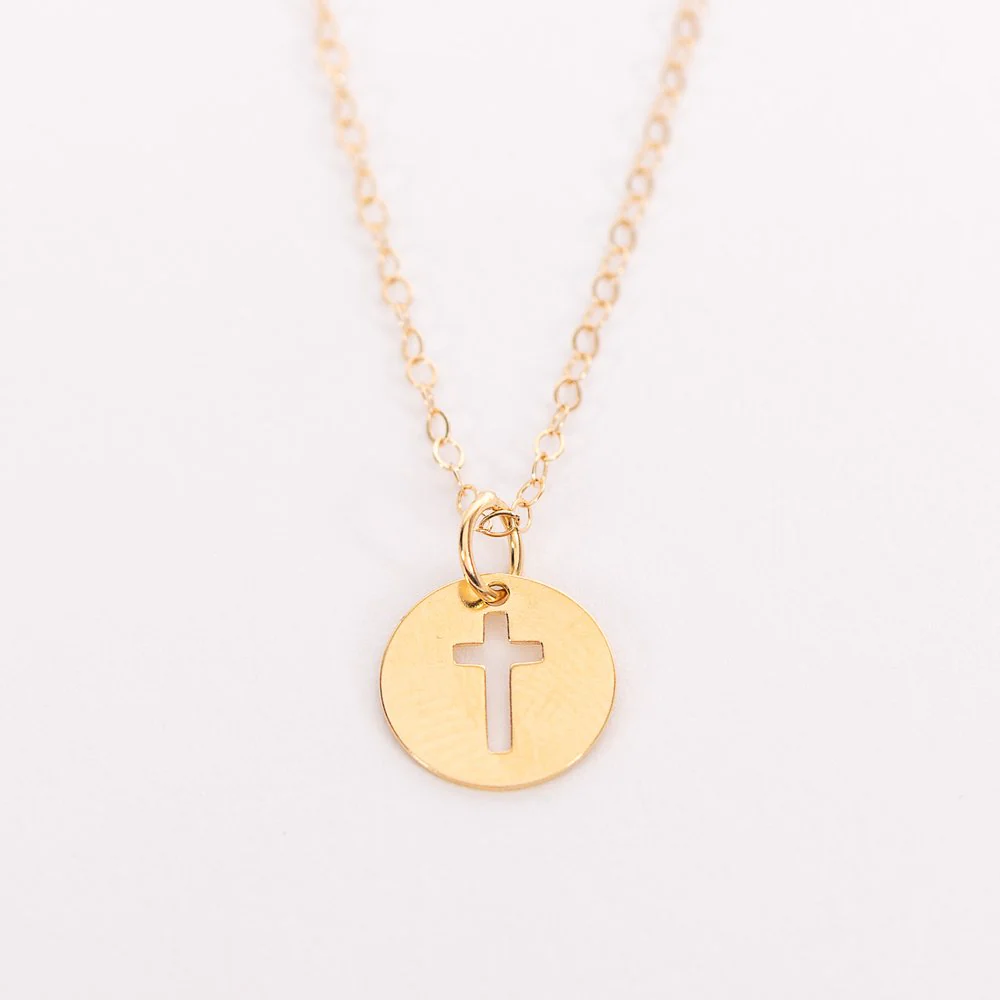 14 KT Gold Filled Cross Cutout Charm Necklace - Image 3