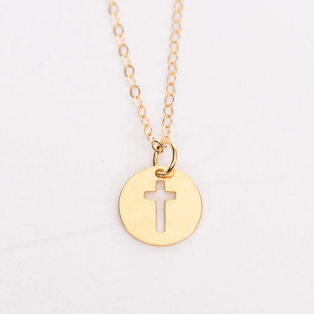 14 KT Gold Filled Cross Cutout Charm Necklace - Image 4