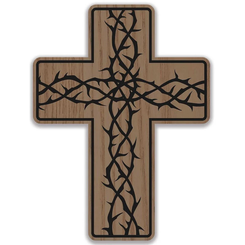 Cross with Crown of Thorns Sticker - 6.5" (H) x 5.5" (W)