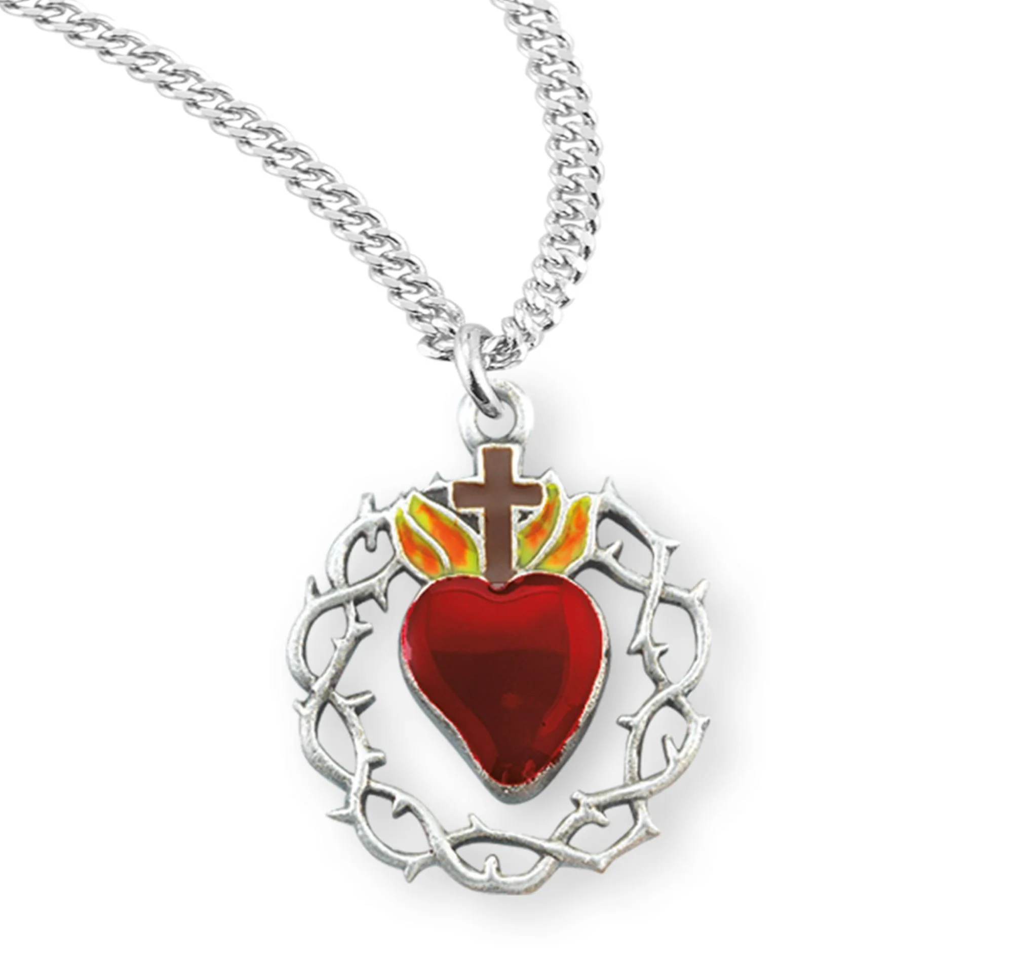 Crown of Thorns and Sacred Heart Medal Necklace