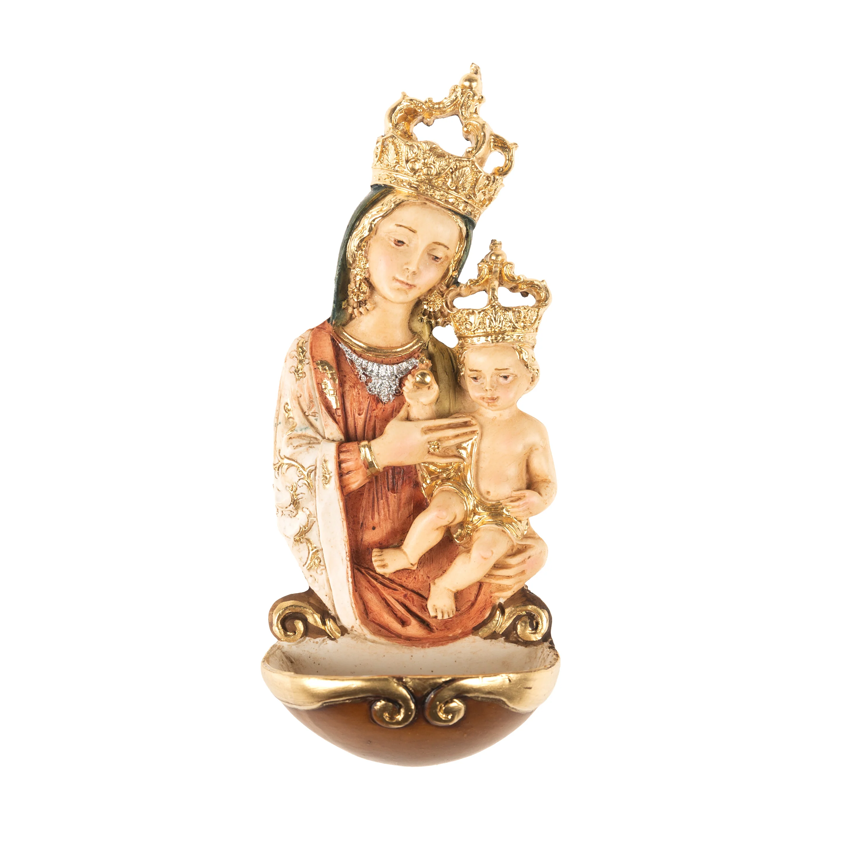 Crowned Madonna & Child Holy Water Font - Image 2