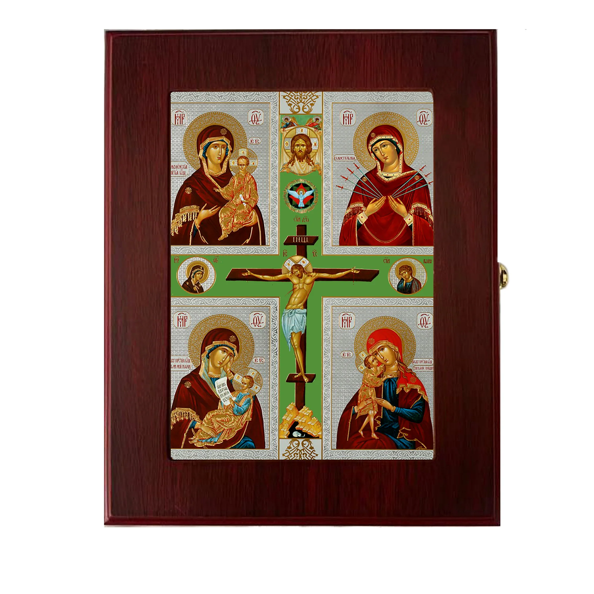 Crucifixion & 4 Marian Icons Ornate Rosary Box