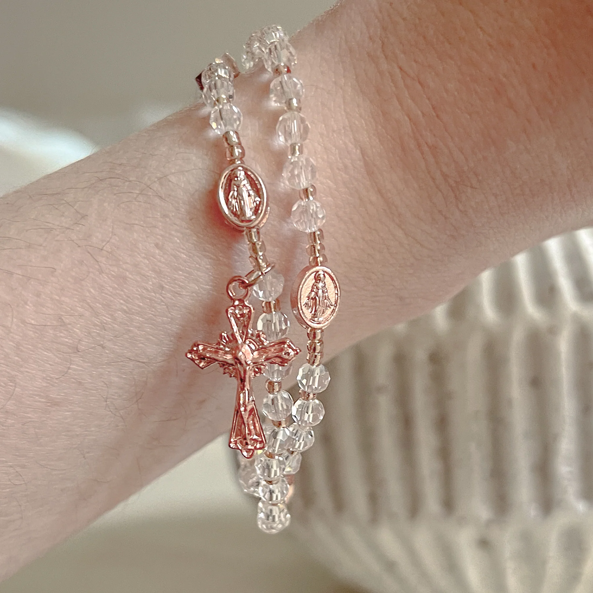 Crystal Miraculous Medal Twist Rosary Bracelet - Image 2