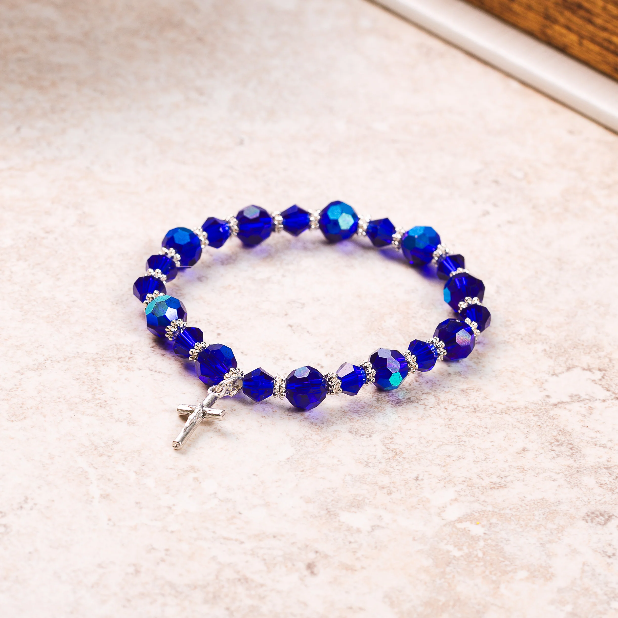 Crystal Rosary Bracelet – Pink or Dark Blue - Image 3